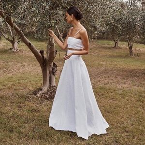 DISSH AISLE EDIT PLEATED LINEN MAXI SKIRT